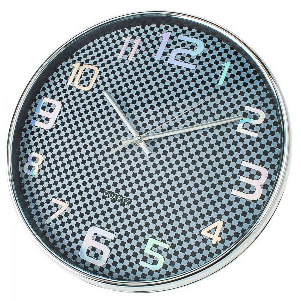 Reloj pared negro/cromo redondo 33cm