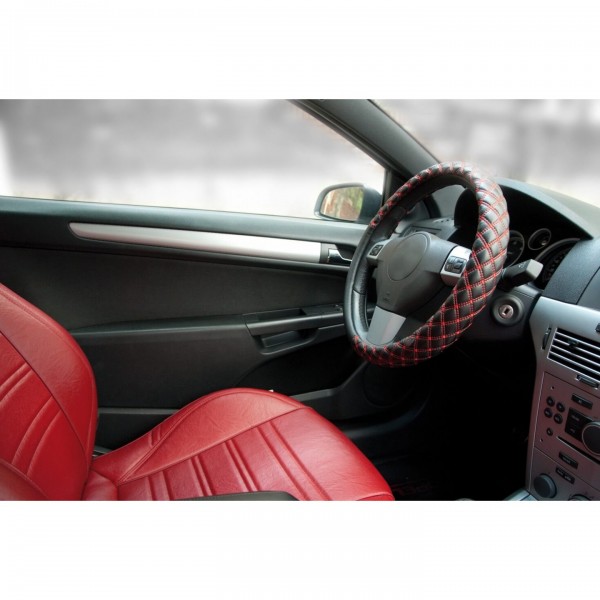 Funda Volante Negra Hilo Rojo