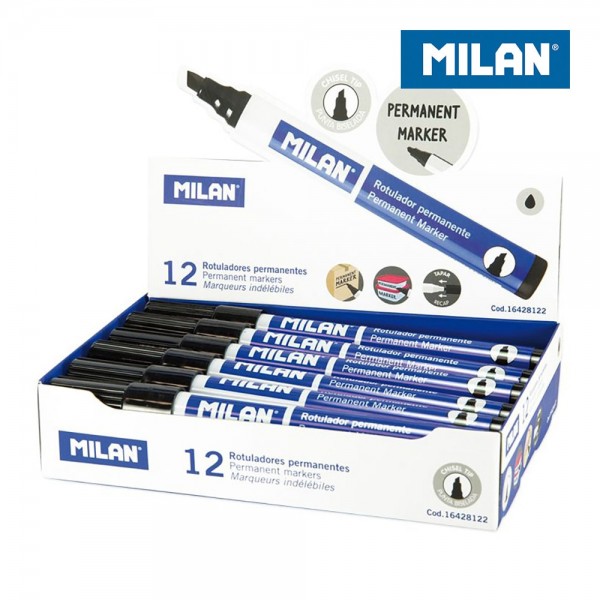 Rotuladores permanentes punta biselada negro, caja 12 uds