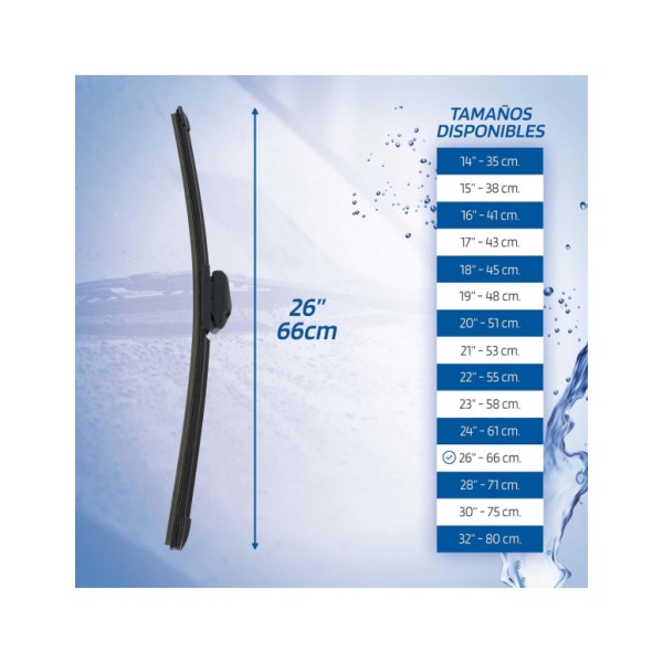 Escobilla Limpiaparabrisas Modelo Aquan66 Ultra Flex Series 26" 66 cm 1 Unidad con 8 Adaptadores