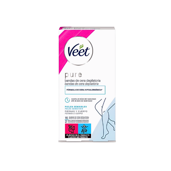 Veet bandas de cera depilatoria pure piel sensible 16 uds.