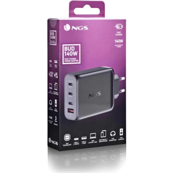 Ngs cargador ultrarapido140w 4 puertos 3usb-c 1 us