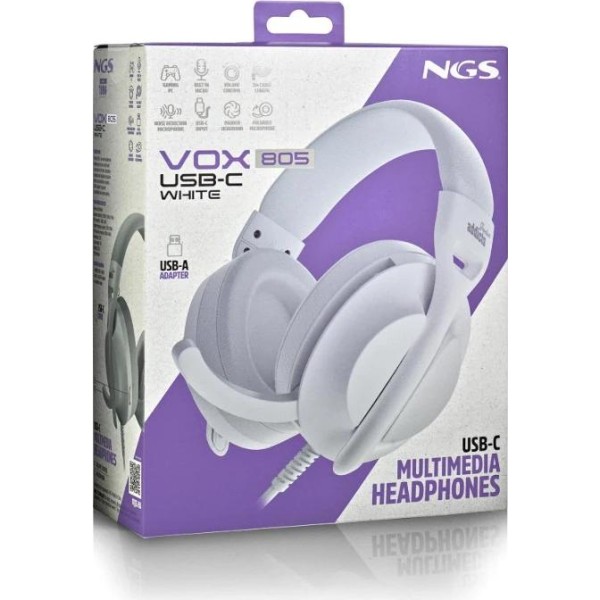 Ngs auriculares cable usb-c control vol. blanco