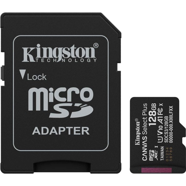 Kingston canvas select plus 128gb negro/ tarjeta de memoria microsd canvas select plus, categoría 10 uhs-i